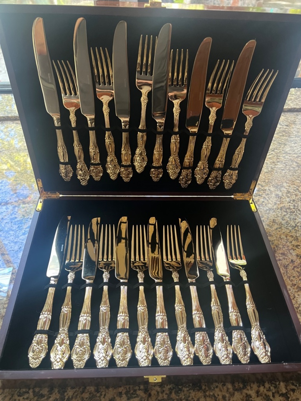 Elegant Gold-Tone Ornate Flatware Set - 12 Place Settings